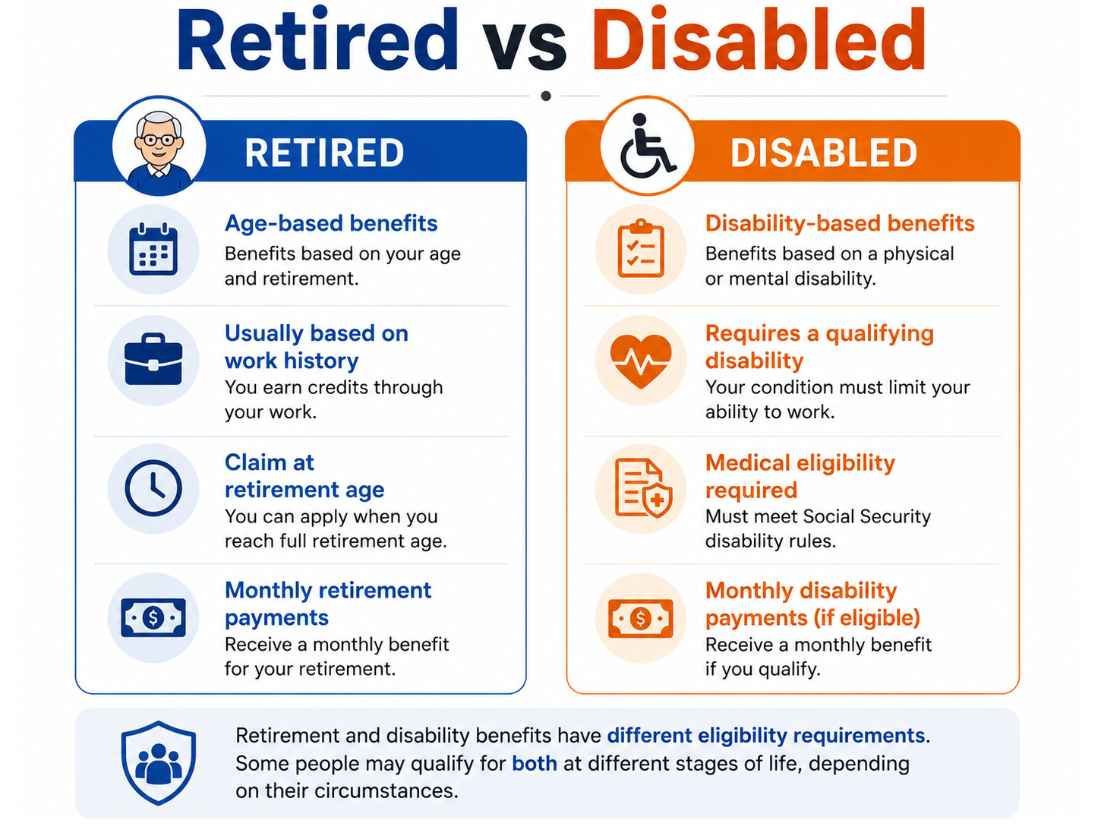 SSDI vs SSI comparison chart for retirees and disabled adults